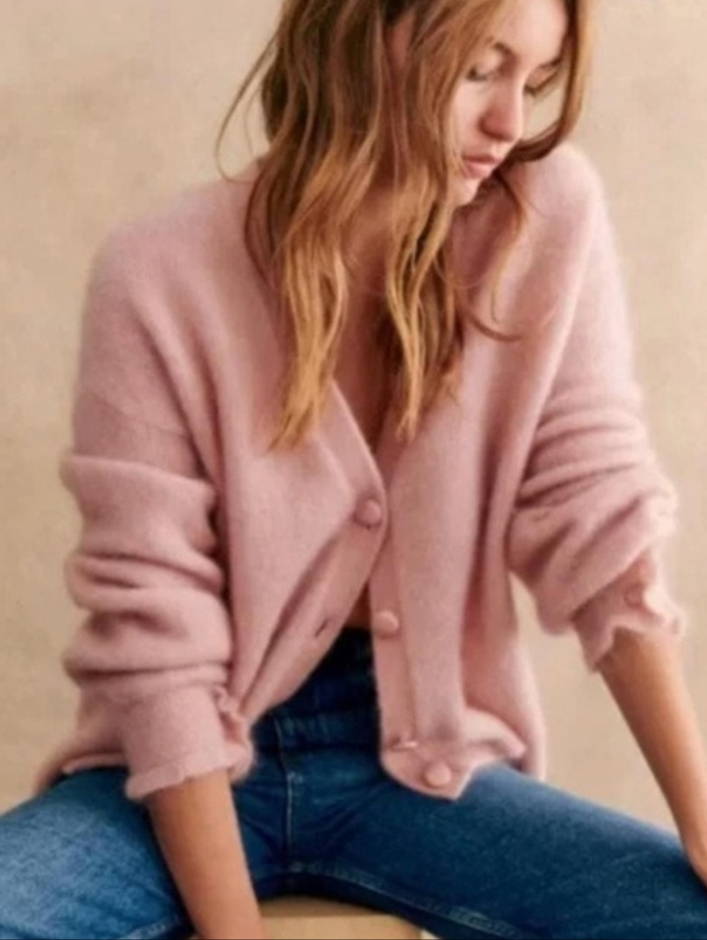 Sezane Mia Cardigan In Powder Pink - Picture 2 of 15
